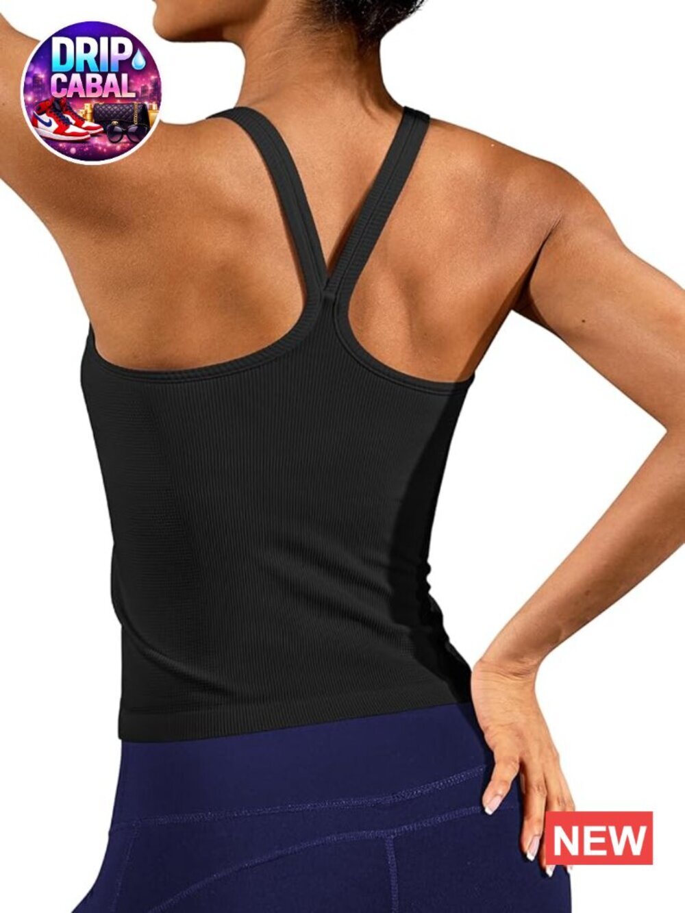 Ribbed Workout Tank Top with Built-in Bra Racerback Scoop Neck